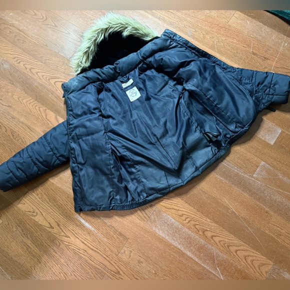 Black Puffer Girls Jacket with Faux Fur Hood - Picture 2 of 11